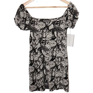 NWOT Womens Urban Outfitters Black White Floral Short Sleeve Mini Dress Size M